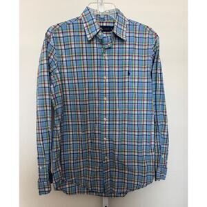 Ralph Lauren Button Up Shirt Men’s Size Medium Light Blue Plaid Cotton